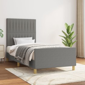 Estructura de cama con cabecero de tela gris oscuro 100x200 cm