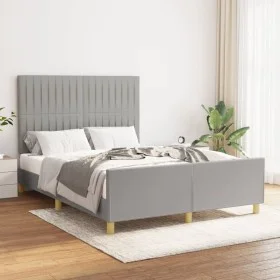 Light gray fabric bed frame with headboard 140x200 cm by , Beds and slatted bases - Ref: Foro24-3125219, Price: 233,18 €, Dis...
