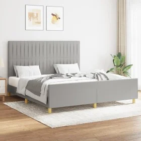 Bed frame with headboard light gray fabric 160x200 cm by , Beds and slatted bases - Ref: Foro24-3125227, Price: 211,19 €, Dis...