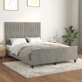 Bed frame with light gray velvet headboard 140x190cm by , Beds and slatted bases - Ref: Foro24-3125879, Price: 236,52 €, Disc...