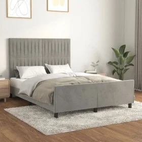 Bed frame with light gray velvet headboard 140x190cm by , Beds and slatted bases - Ref: Foro24-3125879, Price: 228,67 €, Disc...