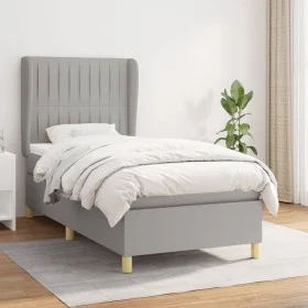 Box spring bed with light gray fabric mattress 100x200 cm by , Beds and slatted bases - Ref: Foro24-3128661, Price: 350,34 €,...