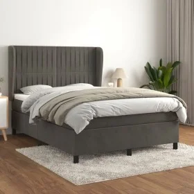 Box spring bed with dark gray velvet mattress 140x200 cm by , Beds and slatted bases - Ref: Foro24-3129334, Price: 482,89 €, ...