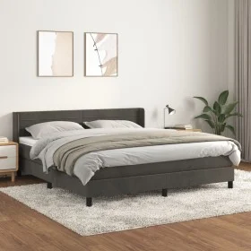 Box spring bed with dark gray velvet mattress 160x200 cm by , Beds and slatted bases - Ref: Foro24-3131028, Price: 475,86 €, ...