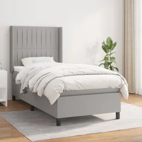 Box spring bed with light gray fabric mattress 80x200 cm by , Beds and slatted bases - Ref: Foro24-3131545, Price: 311,44 €, ...