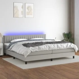 Boxspringbett mit Stoffmatratze und hellgrauer LED 200x200 cm von , Betten und Lattenroste - Ref: Foro24-3133341, Preis: 584,...