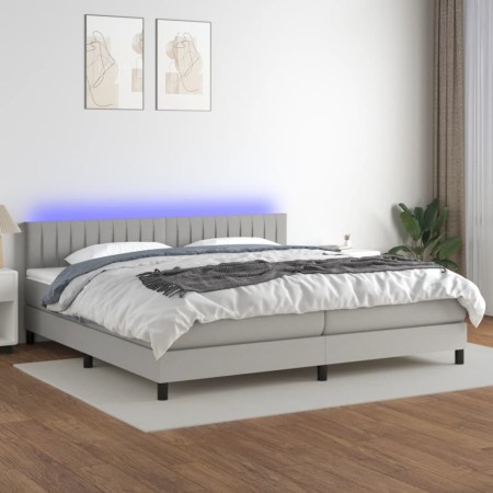 Cama box spring con colchón tela y LED gris claro 200x200 cm de , Camas y somieres - Ref: Foro24-3133341, Precio: 588,80 €, D...