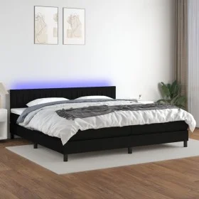 Box spring bed mattress and LED lights black fabric 200x200 cm by , Beds and slatted bases - Ref: Foro24-3133343, Price: 570,...