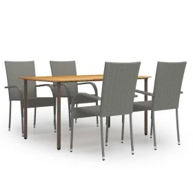 5-teiliges Garten-Esszimmermöbel-Set aus grauem Rattan von vidaXL, Gartensets - Ref: Foro24-3072493, Preis: 351,83 €, Rabatt: %