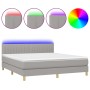 Box spring bed with fabric mattress and light gray LED 160x200 cm by , Beds and slatted bases - Ref: Foro24-3133885, Price: 5...