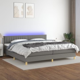 Box spring bed with mattress and LED dark gray fabric 200x200 cm by , Beds and slatted bases - Ref: Foro24-3133902, Price: 56...