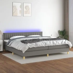 Box spring bed with mattress and LED dark gray fabric 200x200 cm by , Beds and slatted bases - Ref: Foro24-3133902, Price: 57...