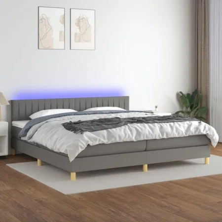 Box spring bed with mattress and LED dark gray fabric 200x200 cm by , Beds and slatted bases - Ref: Foro24-3133902, Price: 57...