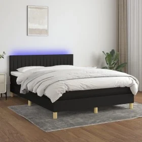 Box spring bed mattress and LED lights black fabric 140x200 cm by , Beds and slatted bases - Ref: Foro24-3133879, Price: 444,...