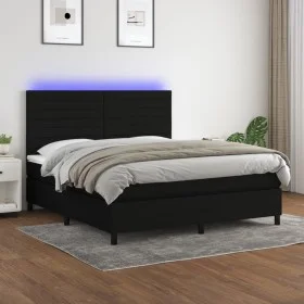 Box spring bed mattress and LED lights black fabric 160x200 cm by , Beds and slatted bases - Ref: Foro24-3134967, Price: 578,...