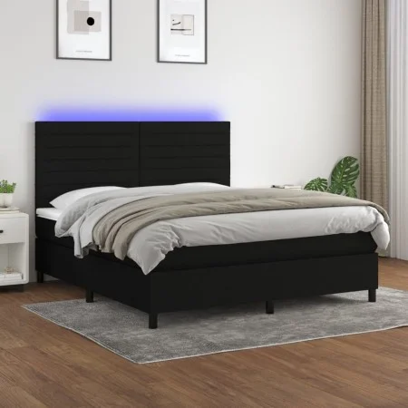Box spring bed mattress and LED lights black fabric 160x200 cm by , Beds and slatted bases - Ref: Foro24-3134967, Price: 603,...
