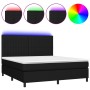 Cama box spring colchón y luces LED tela negro 160x200 cm