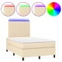 Box spring bed with mattress and LED cream fabric 120x200 cm by , Beds and slatted bases - Ref: Foro24-3135026, Price: 427,06...