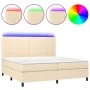 Box spring bed mattress and LED lights cream fabric 200x200 cm by , Beds and slatted bases - Ref: Foro24-3135066, Price: 622,...