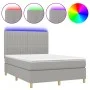 Box spring bed mattress and LED lights light gray fabric 140x190 cm by , Beds and slatted bases - Ref: Foro24-3135589, Price:...