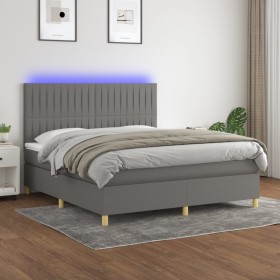Cama box spring colchón y luces LED tela gris oscuro 160x200 cm de , Camas y somieres - Ref: Foro24-3135606, Precio: 574,07 €...