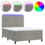 Box spring bed with mattress and LED light gray velvet 140x200 cm by , Beds and slatted bases - Ref: Foro24-3136245, Price: 4...