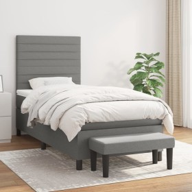 Cama box spring con colchón tela gris oscuro 80x200 cm