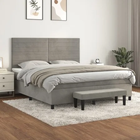Box spring bed with light gray velvet mattress 160x200 cm by , Beds and slatted bases - Ref: Foro24-3137911, Price: 540,23 €,...