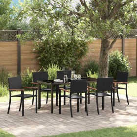Conjunto de Comedor de Jardín 7 pcs Negro Poliratán