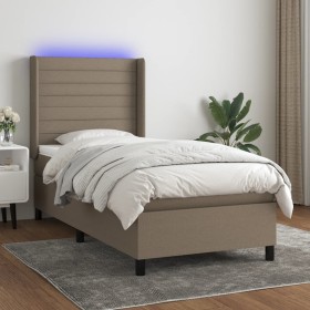 Cama box spring colchón y luces LED gris taupe 80x200 cm