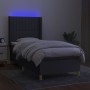 Cama box spring colchón y luces LED tela gris oscuro 80x200 cm