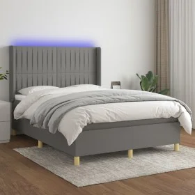Box spring bed mattress and LED lights dark gray fabric 140x190 cm by , Beds and slatted bases - Ref: Foro24-3139030, Price: ...