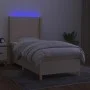 Box spring bed mattress and LED lights cream fabric 100x200 cm by , Beds and slatted bases - Ref: Foro24-3139018, Price: 374,...