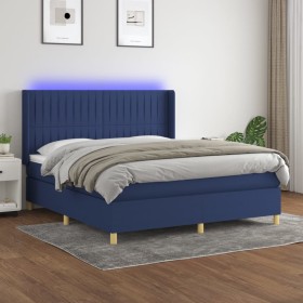 Box spring bed mattress and LED lights blue fabric 160x200 cm by , Beds and slatted bases - Ref: Foro24-3139051, Price: 580,2...