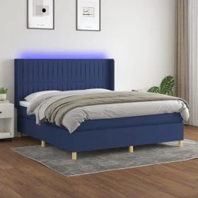 Box spring bed mattress and LED lights blue fabric 160x200 cm by , Beds and slatted bases - Ref: Foro24-3139051, Price: 564,9...