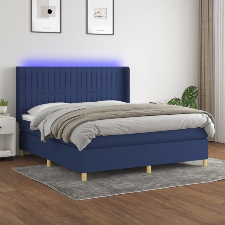 Cama box spring colchón y luces LED tela azul 160x200 cm de , Camas y somieres - Ref: Foro24-3139051, Precio: 569,91 €