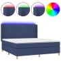 Box spring bed mattress and LED lights blue fabric 160x200 cm by , Beds and slatted bases - Ref: Foro24-3139051, Price: 564,9...