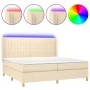 Box spring bed mattress and LED lights cream fabric 200x200 cm by , Beds and slatted bases - Ref: Foro24-3139066, Price: 640,...