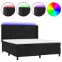 Box spring bed with mattress and LED black velvet 160x200 cm by , Beds and slatted bases - Ref: Foro24-3139633, Price: 557,58...