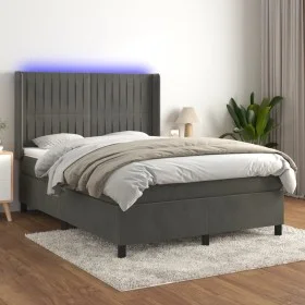 Box spring bed with mattress and LED dark gray velvet 140x200 cm by , Beds and slatted bases - Ref: Foro24-3139686, Price: 48...
