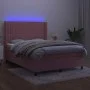 Box spring bed with mattress and LED pink velvet 140x190 cm by , Beds and slatted bases - Ref: Foro24-3139684, Price: 524,58 ...