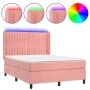 Box spring bed with mattress and LED pink velvet 140x200 cm by , Beds and slatted bases - Ref: Foro24-3139690, Price: 496,67 ...