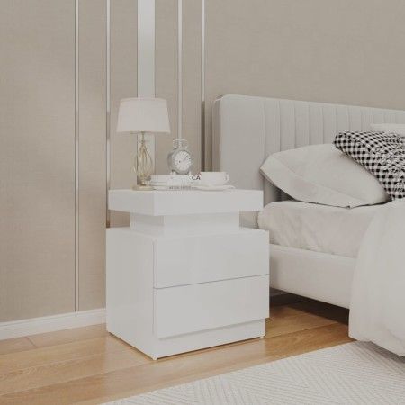 Mesita de noche madera de ingeniería blanco brillo 45x35x52 cm de vidaXL, Mesitas de noche - Ref: Foro24-326855, Precio: 99,7...