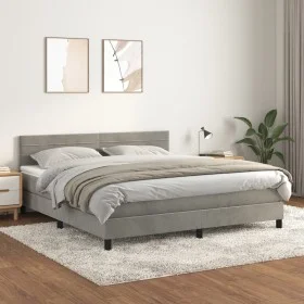 Box spring bed with light gray velvet mattress 160x200 cm by , Beds and slatted bases - Ref: Foro24-3141371, Price: 456,87 €,...