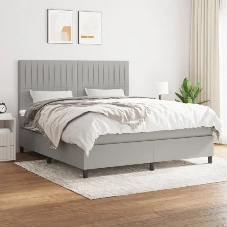 Box spring bed with light gray fabric mattress 160x200 cm by , Beds and slatted bases - Ref: Foro24-3141945, Price: 544,31 €,...