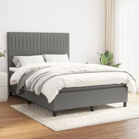 Box spring bed with dark gray fabric mattress 140x190 cm by , Beds and slatted bases - Ref: Foro24-3141930, Price: 530,84 €, ...