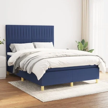 Box spring bed with blue fabric mattress 140x190 cm by , Beds and slatted bases - Ref: Foro24-3142495, Price: 485,79 €, Disco...