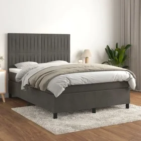 Box spring bed with dark gray velvet mattress 140x190 cm by , Beds and slatted bases - Ref: Foro24-3143140, Price: 499,48 €, ...