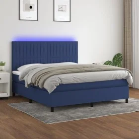 Box spring bed mattress and LED lights blue fabric 160x200 cm by , Beds and slatted bases - Ref: Foro24-3135051, Price: 554,8...