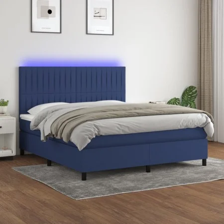 Box spring bed mattress and LED lights blue fabric 160x200 cm by , Beds and slatted bases - Ref: Foro24-3135051, Price: 554,8...